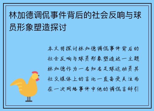 林加德调侃事件背后的社会反响与球员形象塑造探讨